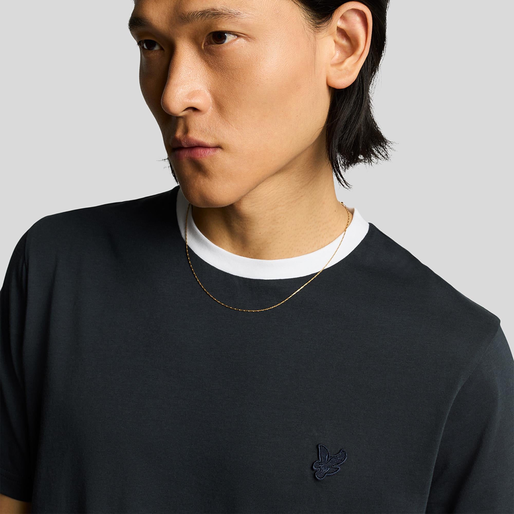 Lyle & Scott Contrast Collar Superfine Mens T-Shirt Navy/White